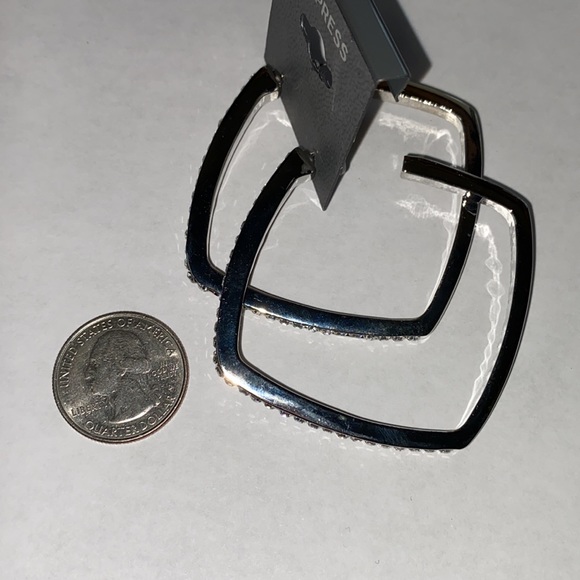 EXPRESS SILVER CRYSTAL RHINESTONE HOOP EARRINGS LARGE EX2 - Picture 4 of 4